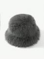 SHEIN ICON Solid Fuzzy Bucket Hat