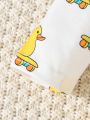 SHEIN 3pcs Newborn Baby Boys' Adorable Animal Duck Printed Romper Set