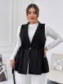 SHEIN Privé Plus Size Drawstring Waistcoat Vest, Business Casual Style
