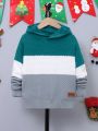 SHEIN Kids EVRYDAY Boys' Contrast Color Hoodie With Letter Patchwork For Teenagers