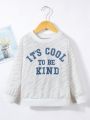 SHEIN Kids Cooltwn Boys' Patchwork Warm Long-Sleeved Slogan Printed Sweatshirt For Autumn And Winter