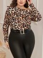 SHEIN Clasi Plus Size Leopard Print Irregular Neckline T-shirt
