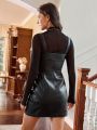 Anewsta Women'S Pu Leather Corset Strap Sleeveless Dress