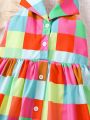 SHEIN Kids SUNSHNE Girls (small) Plaid Print Button Halter Dress