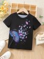 SHEIN Kids EVRYDAY Young Girl Butterfly Printed T-Shirt