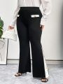 SHEIN Privé Plus Size Women's Contrast Trim Button Decorated Flare Pants