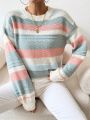 Women'S Color Block Loose Shoulder Sweater