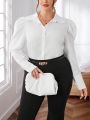 SHEIN Privé Plus Size Elegant Mutton Sleeve Long Sleeve Shirt