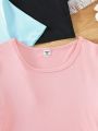 3pcs Teen Girls' Slim Fit Long Sleeve T-Shirt, Pink/Black/Blue