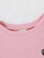 SHEIN Baby Girl's Casual Heart Printed Short Sleeve T-Shirt 3pcs/Set