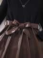 Young Girl Two Tone Belted PU Leather Dress