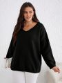 Plus Size Women's Solid Color Loose Fit Pullover Sweater