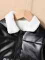 SHEIN Kids HYPEME Young Boy Teddy Lined PU Leather Puffer Coat