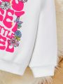 Baby Girls' Casual Flower & Letters Print Round Neck Sweatshirt