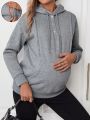 SHEIN Maternity Nursing Pouch Pocket Zipper Hooded Sweatshirt With Drawstring