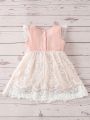 Baby Scallop Trim Button Back Contrast Lace Flared Hem Dress