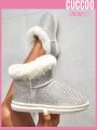 Everyday Collection Women's Comfortable And Warm Beige Snow Boots With Diamond Decoration