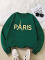 Plus Size Letter Printed Pullover Sweatshirt With Long Sleeves