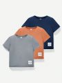 SHEIN Kids EVRYDAY Toddler Boys' 3pcs/set Casual Comfortable Plain Short Sleeve Top With English Label