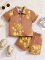 Baby Boy'S Botanical Print Short Sleeve Shirt And Shorts Set