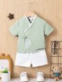 Baby Boy's Short Sleeve Chinese Style Top With Buckle And Shorts