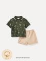 Cozy Cub Baby Boy Casual Coconut Tree Print Turn-Down Collar Pullover Top And Solid Color Shorts Set
