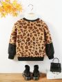 SHEIN Kids EVRYDAY Young Girl Leopard Pattern Teddy Bomber Jacket