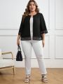 EMERY ROSE Women's Hollow Out Trim Plus Size Suit Jacket
