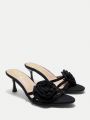 SHEIN ICON Women's High-heel Sandal With Peep Toe, Flower Detail, Black