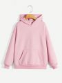 SHEIN Kids Cooltwn Girls' Cartoon Print Knitted Hoodie For Casual And Sporty Look