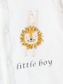 Baby Boys' Casual Lion Print Long Sleeve Loose Comfortable With Front Snap Buttons, Set Of 3