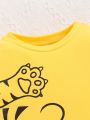 SHEIN Unisex Baby Yellow Casual Cute Cartoon Patterned Long Sleeve Top