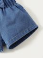 Baby Bow Front Paper Bag Waist Denim Shorts