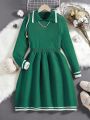 SHEIN Kids EVRYDAY Girls' Collar Sweater Dress With Cinching Waist For Autumn And Winter