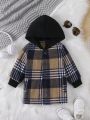 Baby Boys Grid Pattern Hooded Woolen Coat