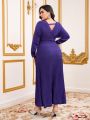 SHEIN Modely Plus Size Solid Color Wrap Knitted Sweater Dress