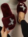 Women's Cozy Plush Open Toe Slippers, Warm & Comfortable, Fluffy House Shoes With Anti-slip Sole, For Indoor & Outdoor Use