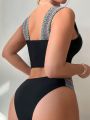 SHEIN Swim Basics Women's Herringbone Woven Cami Bikini