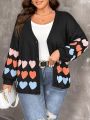 SHEIN Frenchy Plus Size Hearts Pattern Oversized Cardigan With Dropped Shoulder