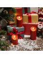 3PCS  Red Burgundy Flameless Candles, Waterproof Flickering Flameless Candles, Electric Fake Plastic Candles, Outdoor Battery Operated LED Pillar Candles with Remote Timer, D3 x H4 5