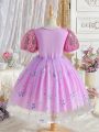 Young Girl's Birthday Party, Wedding, Festival, Performance, Purple Tulle Puff Princess Dress, Romantic And Gorgeous Outfit