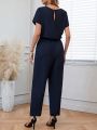 EMERY ROSE Ladies' Lock Hole Neck Belted Jumpsuit With Batwing Sleeves
