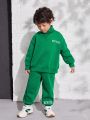 SHEIN Young Boy Embroidery Letter Pattern Drop Shoulder Pullover & Sweatpants