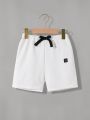 SHEIN Kids EVRYDAY 3pcs/Set Little Boys' Laughing Face Knitted Shorts Suit For Casual Wear