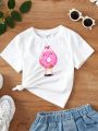 Young Girl'S Casual Cartoon Pattern Short Sleeve T-Shirt Suitable For Summer