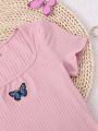 SHEIN Teen Girls' Butterfly Embroidery Striped Knitted Dress