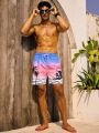 Men'S Coconut Tree Printed Drawstring Beach Shorts