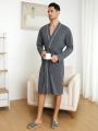 Men's Belted Robe With Double Pockets And Contrast Trimmed V-neck