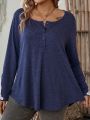 SHEIN LUNE Women's Large Size Solid Color Half Button Cardigan T-shirt
