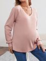 SHEIN Maternity Solid Color Raglan Sleeve Slit Hem T-shirt